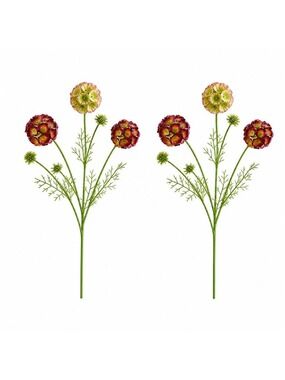 Scabiosa Flower Stems Green Blush Burgundy Faux Wildflower